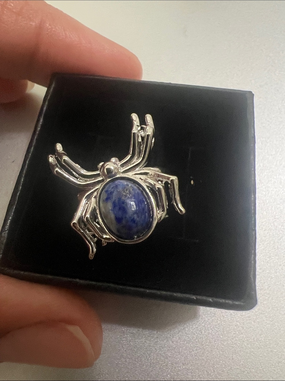 Silver Spider Brooch with Blue Stone